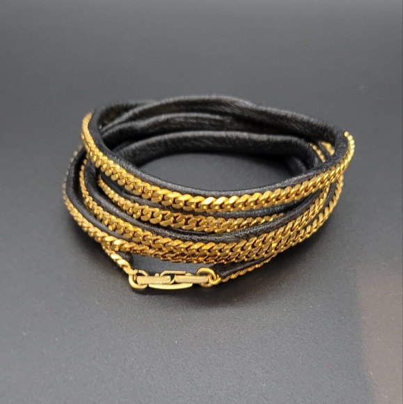 Vita Fede Monaco Leather Capri Wrap Bracelet with Gold-Tone Chain - Picture 1 of 4
